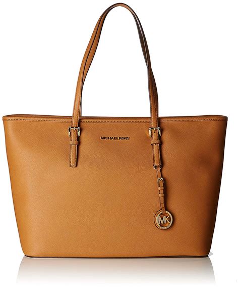 michael kors jet set large travel tote tan|Michael Kors saffiano tote bag.